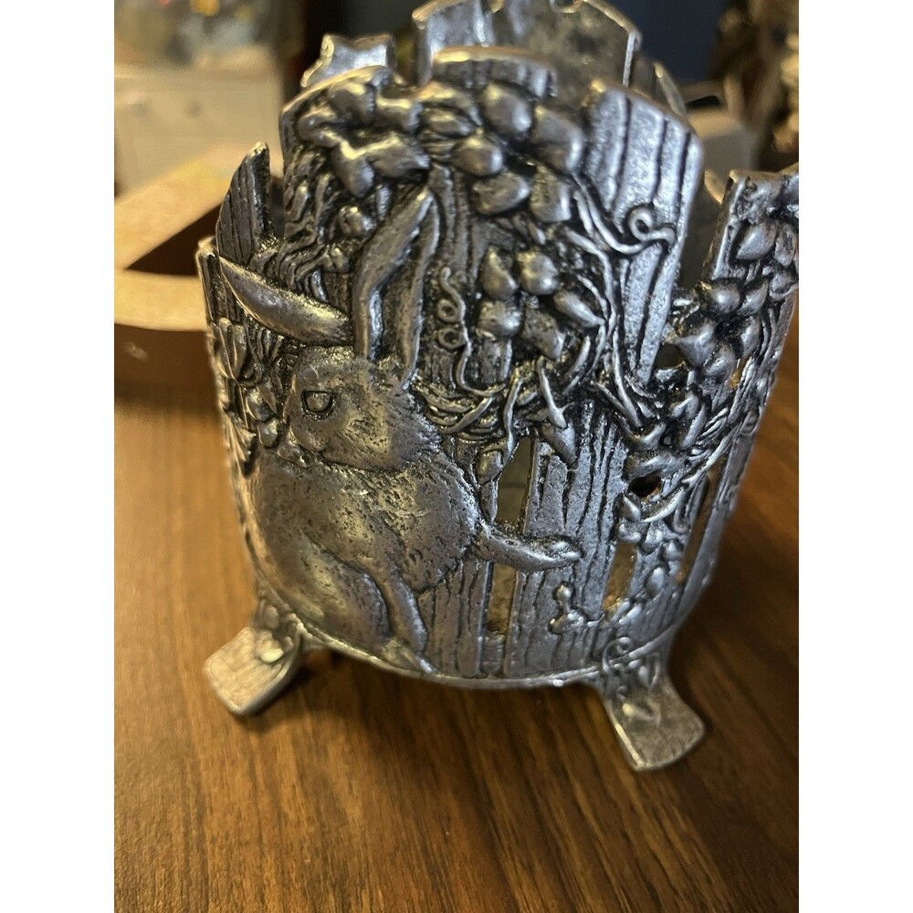 Yankee Candle Cat Planter Candle Holder Pewter Tone Scructural